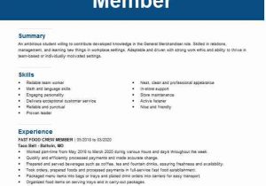 Taco Bell Team Member Resume Sample Cashier Fast Food Crew Trainer Resume Example Taco Bell