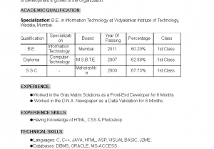 Testing Resume Sample for 1 Year Experience 1 Year Experience Resume format