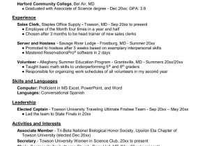 Towson University Career Center Resume Samples Sample Resumes for the Biology Major – towson University