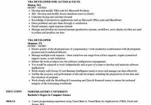 Vba Developer Macros Excel Sample Resume Excel Expert Resume Resume Sample