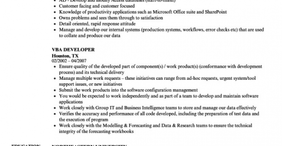 Vba Developer Macros Excel Sample Resume Excel Expert Resume Resume Sample