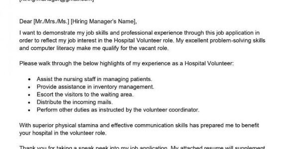 Volunteer In A Hospital Resume Cover Letter Samples Hospital Volunteer Cover Letter Examples – Qwikresume