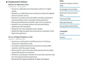 Waitress Resume with No Experience Sample Waitress Cv Examples & Writing Tips 2022 (free Guide) Â· Resume.io