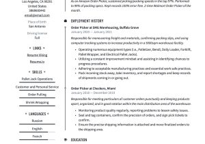 Walmart Money Center Job Resume Sample order Picker Resume & Writing Guide  20 Templates