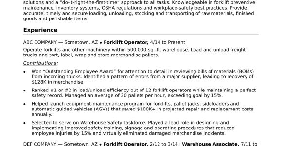 Warehouse Jobs forklift Driver Resume Sample forklift Operator Resume Monster.com