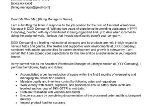 Warehouse Manager Resume Cover Letter Samples assistant Warehouse Manager Cover Letter Examples – Qwikresume