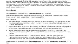 Warehouse Postion On forklift On Resume Samples forklift Operator Resume Monster.com