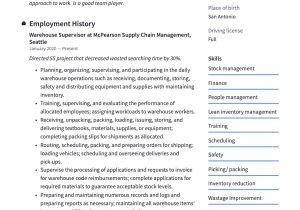 Warehouse Supervisor Job Description Resume Sample Warehouse Supervisor Resume & Writing Guide  20 Templates