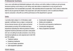 Wastewater Treatment Plant Operator Resume Sample Treatment Supervisor Wastewater Resume Example City