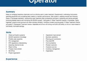 Wastewater Treatment Plant Operator Resume Sample Water Treatment Plant Operator Resume Example Benteler