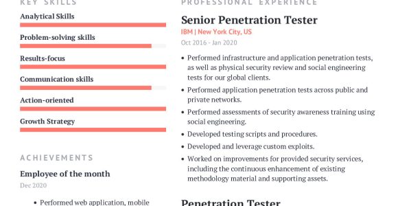 Web Application Security Testing Sample Resume Penetration Tester Resume Example with Content Sample Craftmycv