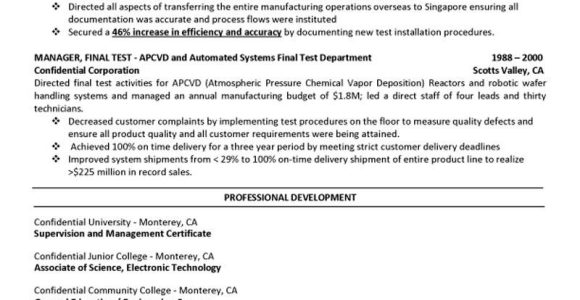 Wentry Level Resume Samples In Semiconductor Industry In Usa Manufacturing Engineering Resume